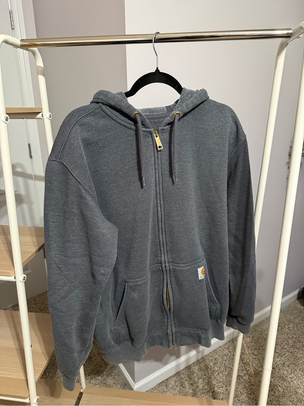 Vintage Carhartt Men’s Charcoal Zip Hoodie - Heavyweight Fleece